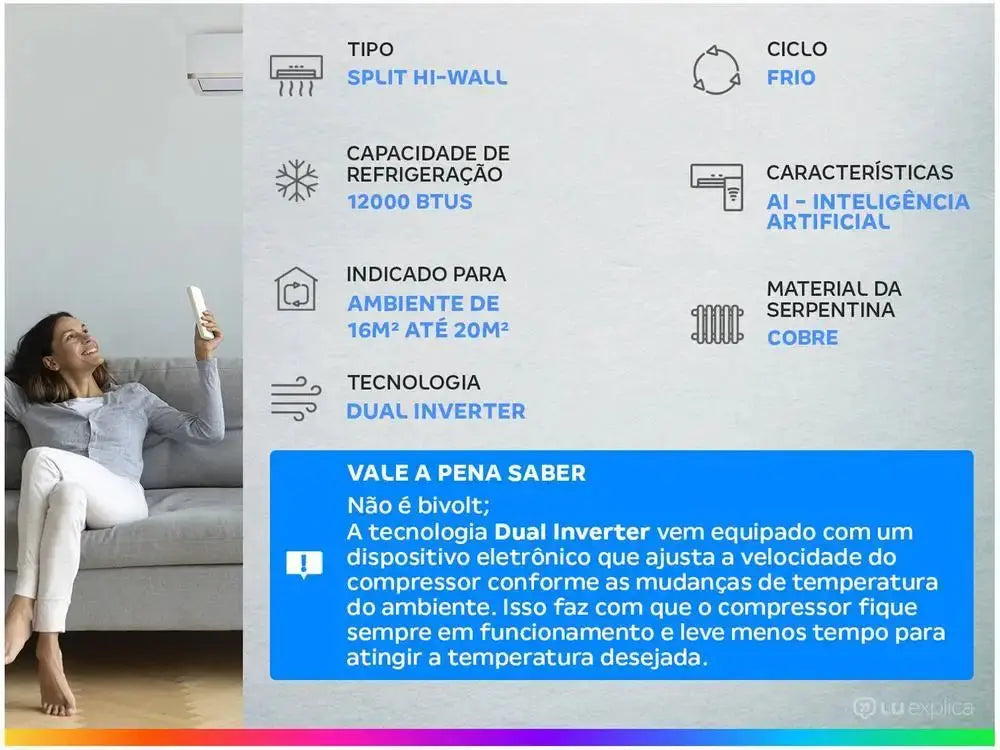 Air Conditioning Split Hi-Wall LG Dual Inverter Compact + AI 12.000 BTUs Cold Compact S3-Q12JAQAL - 220V colegio culinario de morelia