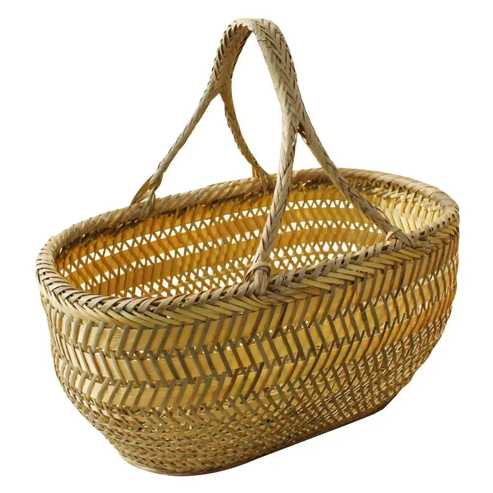 Ergonomic Handle Bamboo Shopping Basket Kitchen Fruit Storage Vegetable Holder Home Storage ganization Weaving Baskets Harvest colegio culinario de morelia
