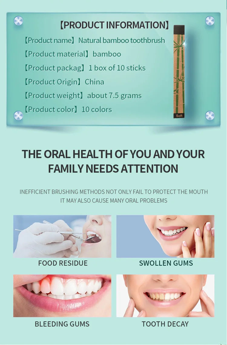 Cross Border Single Bamboo Toothbrush Set Natural Bamboo Toothbrush Tablet Set Ten Pack Bamboo Products Toothbrush Chef's Market