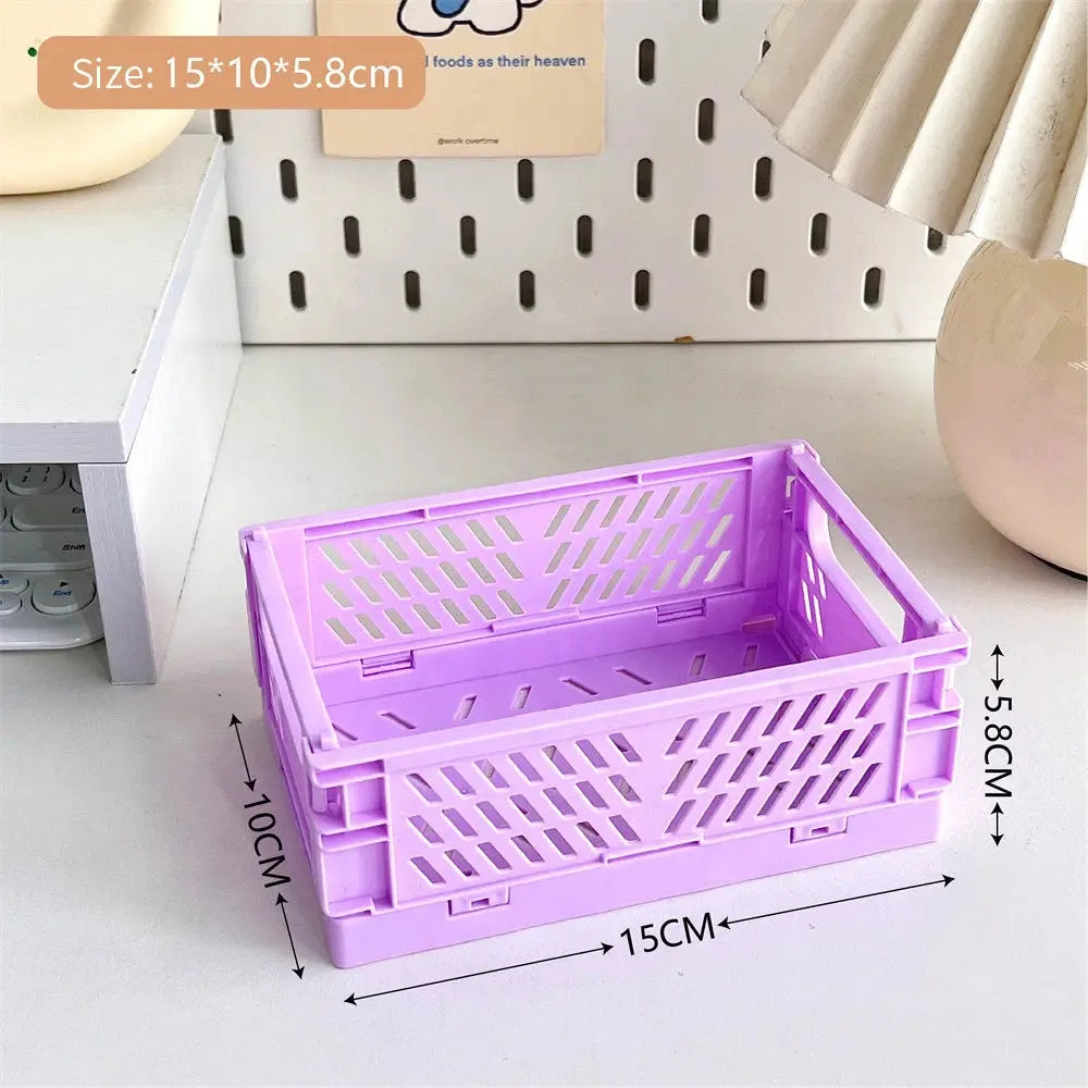 Collapsible Crate Plastic Folding Storage Box Basket Utility Cosmetic Container Desktop Holder Home Use School Desk Storage Box colegio culinario de morelia