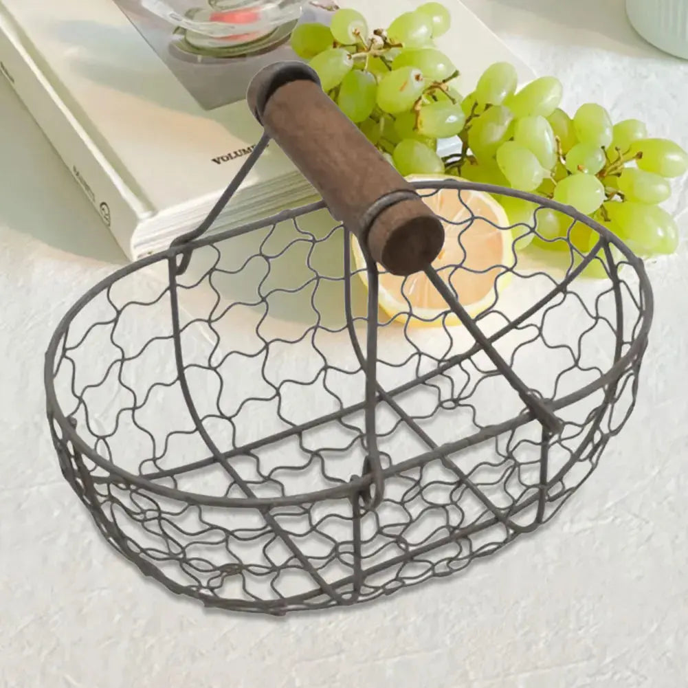 Iron Fruit Basket with Wooden Handle Bread Basket Storing Food Photography Props for Kitchen Organizer Fruit Bread Snack colegio culinario de morelia