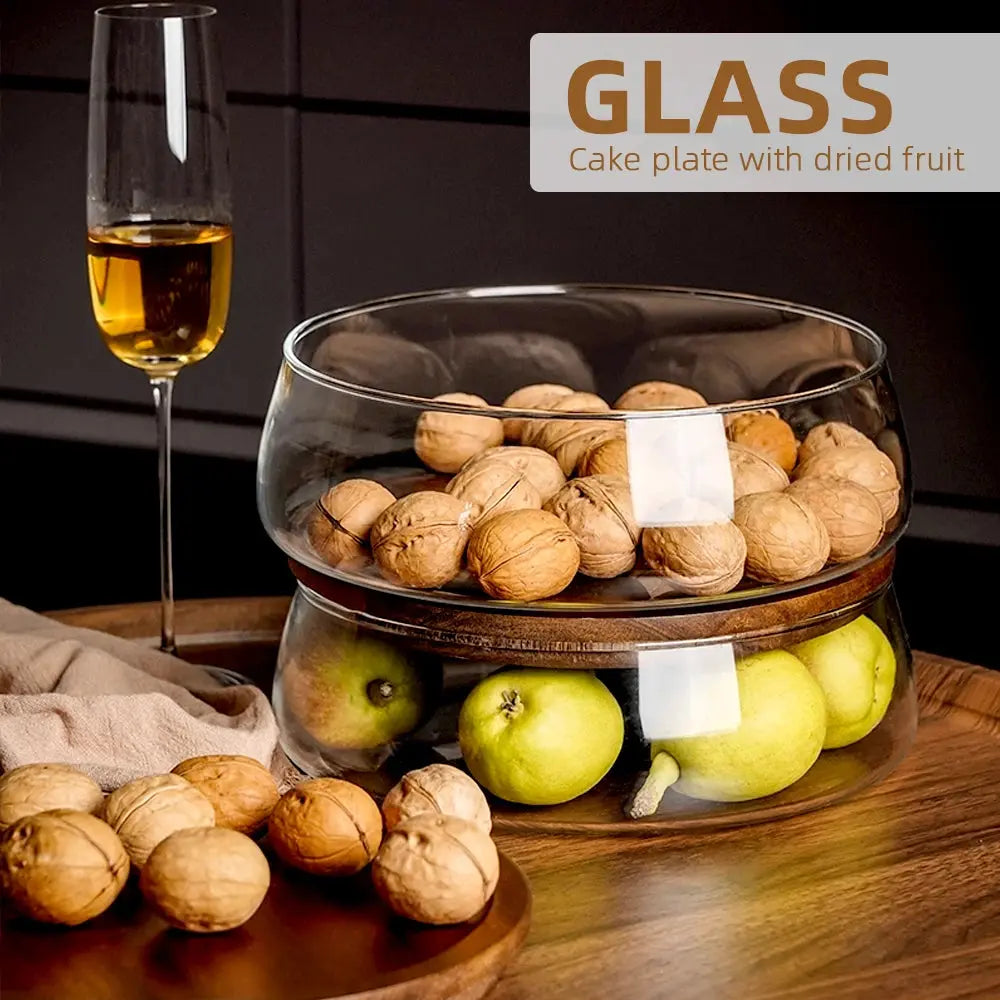 Glass Food Storage Container with Wooden Lid Multi Compartment Snack Fruit Organizer Kitchen Living Room Desktop Serving Tray colegio culinario de morelia
