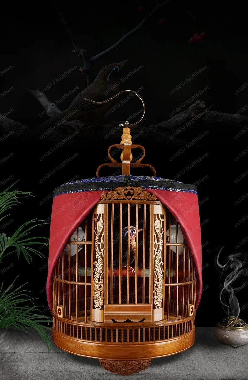 Bamboo cage with painted eyebrows for parrots, large size for household use, complete set of bamboo cages, old bamboo Chef's Market