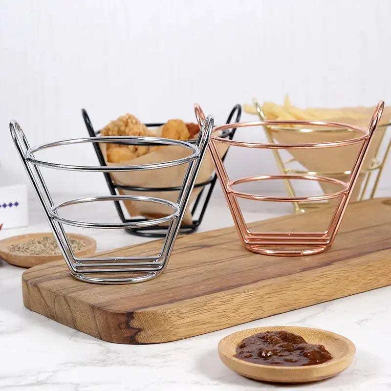 French Fries Stand Cone Basket Fry Holder with Dip Dishe Cone Snack Fried Chicken Display Rack Food Shelves Bowl Kitchen tools colegio culinario de morelia