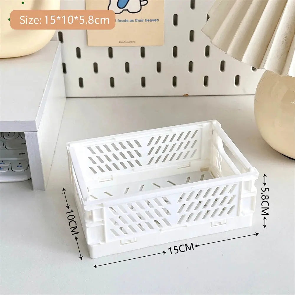 Collapsible Crate Plastic Folding Storage Box Basket Utility Cosmetic Container Desktop Holder Home Use School Desk Storage Box colegio culinario de morelia