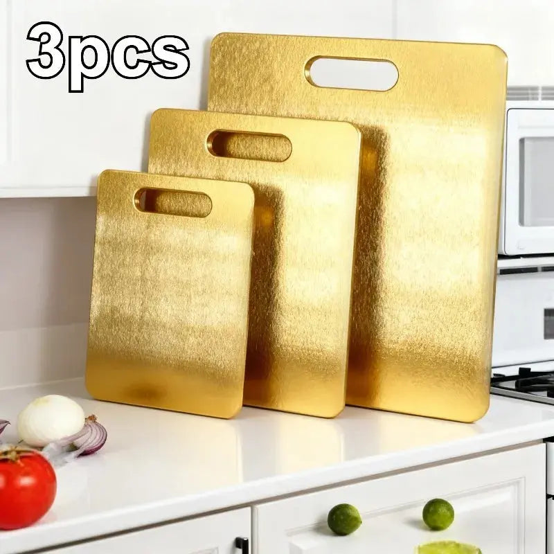 3pc Stainless Steel Gold Cutting Boards - Dishwasher Safe Chopping Board with Non-Slip, Juice Groove for Meat Fish Vegetables colegio culinario de morelia