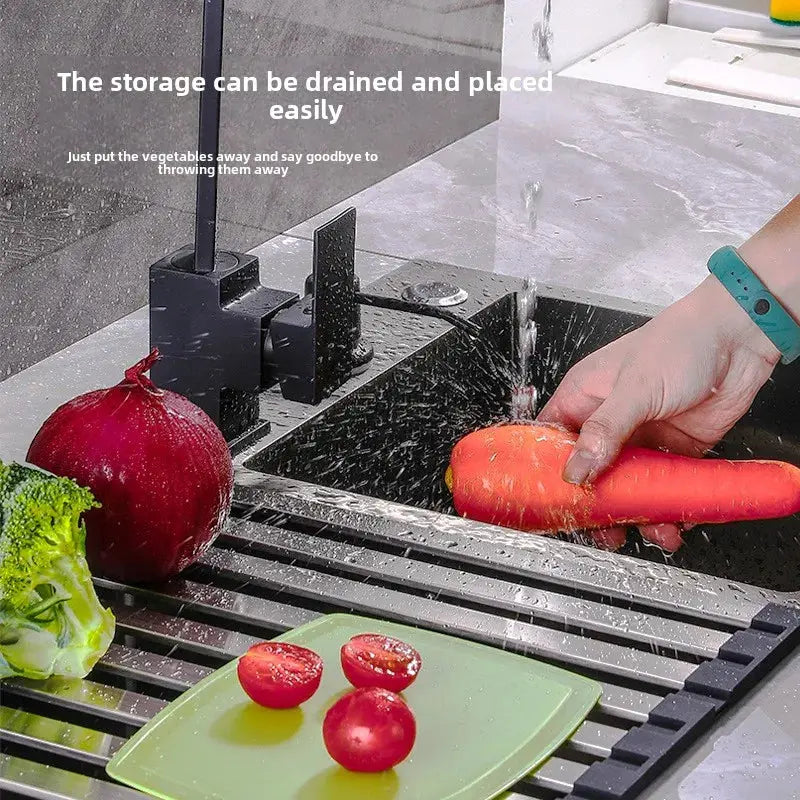 Kitchen sink drain rack 304 stainless steel collapsible dish filter roller curtain sink drain basket storage rack colegio culinario de morelia