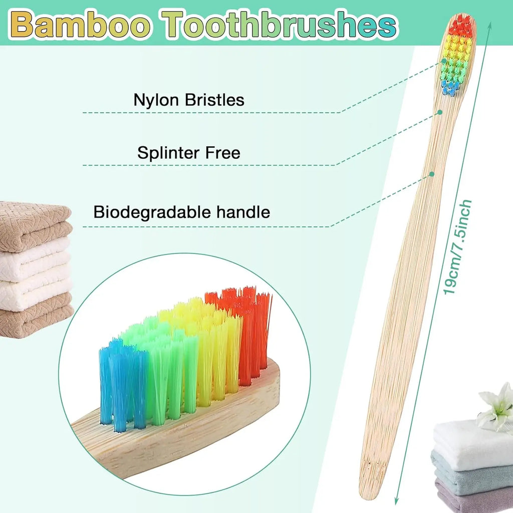 100 Pcs Biodegradable Eco-Friendly Natural Bamboo Charcoal Toothbrushes Soft Bristle Travel Wooden Manual Toothbrush Laser LOGO Chef's Market