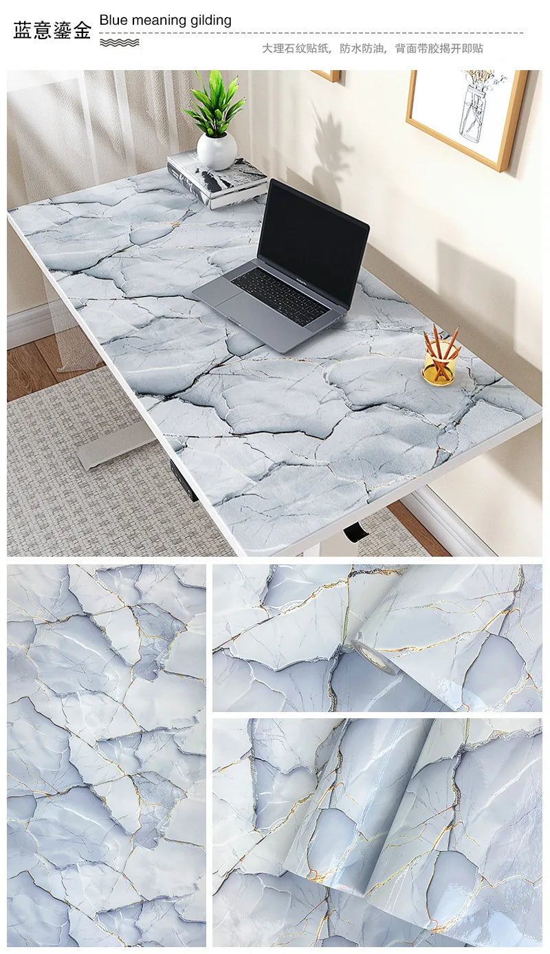Gilded Imitation Marble Self-adhesive Wallpaper Living Room Background Kitchen Bathroom Waterproof Wall Sticker PVC Wallpaper Chef's Market