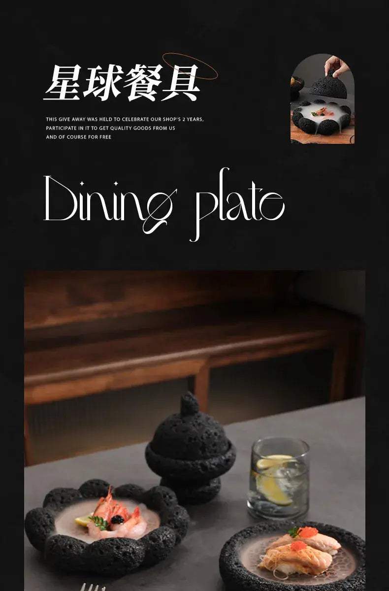Japanese Tableware Rock Sushi Plate Coal Ball Volcanic Stone Swing Plate Steak Plate Hotel Creative Dining Plate Sushi Dish colegio culinario de morelia