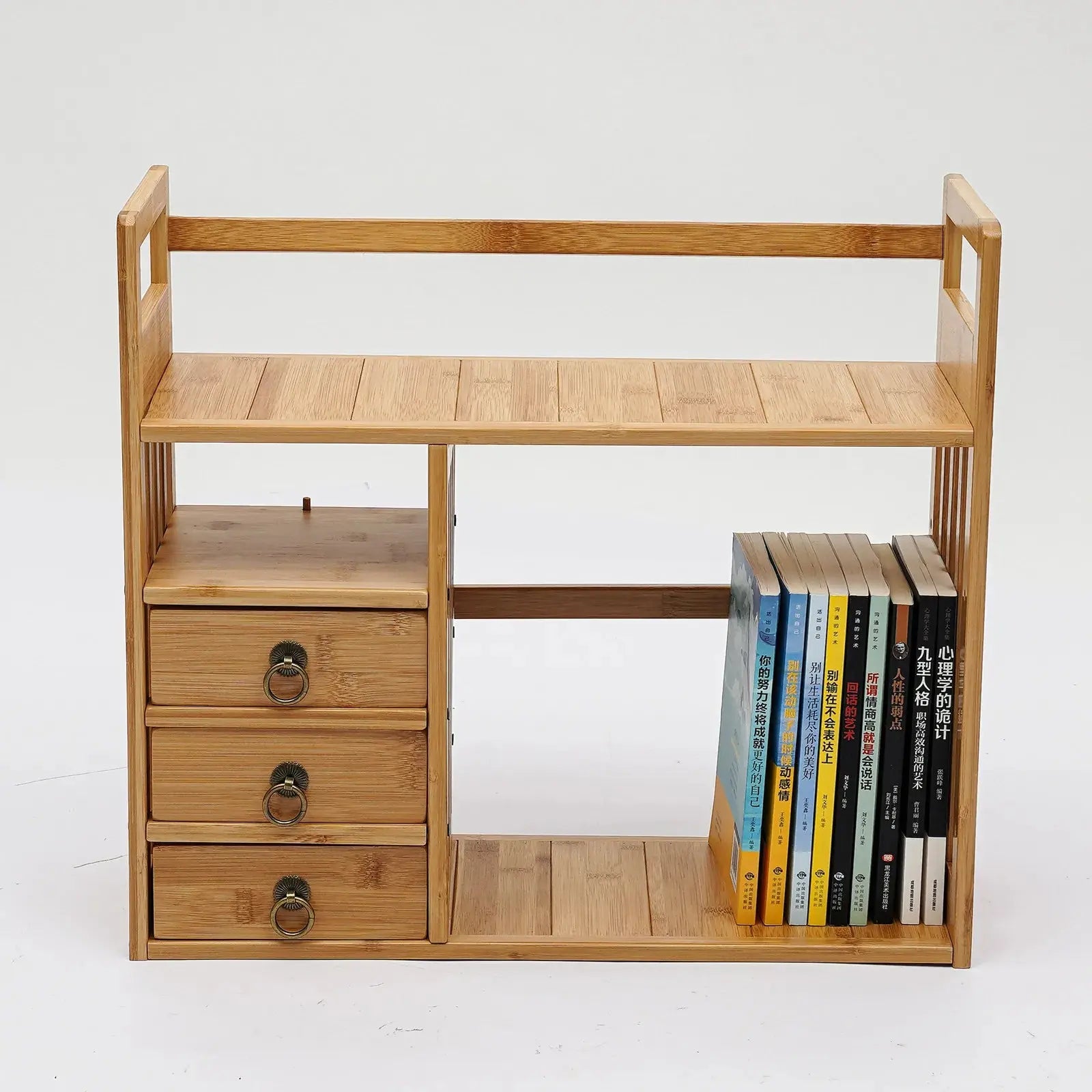 Bamboo Desktop Bookshelf with 3 Drawers, Desktop Storage Cabinet, Office Storage Organizer Student Desktop Multi-Layer Shelf colegio culinario de morelia