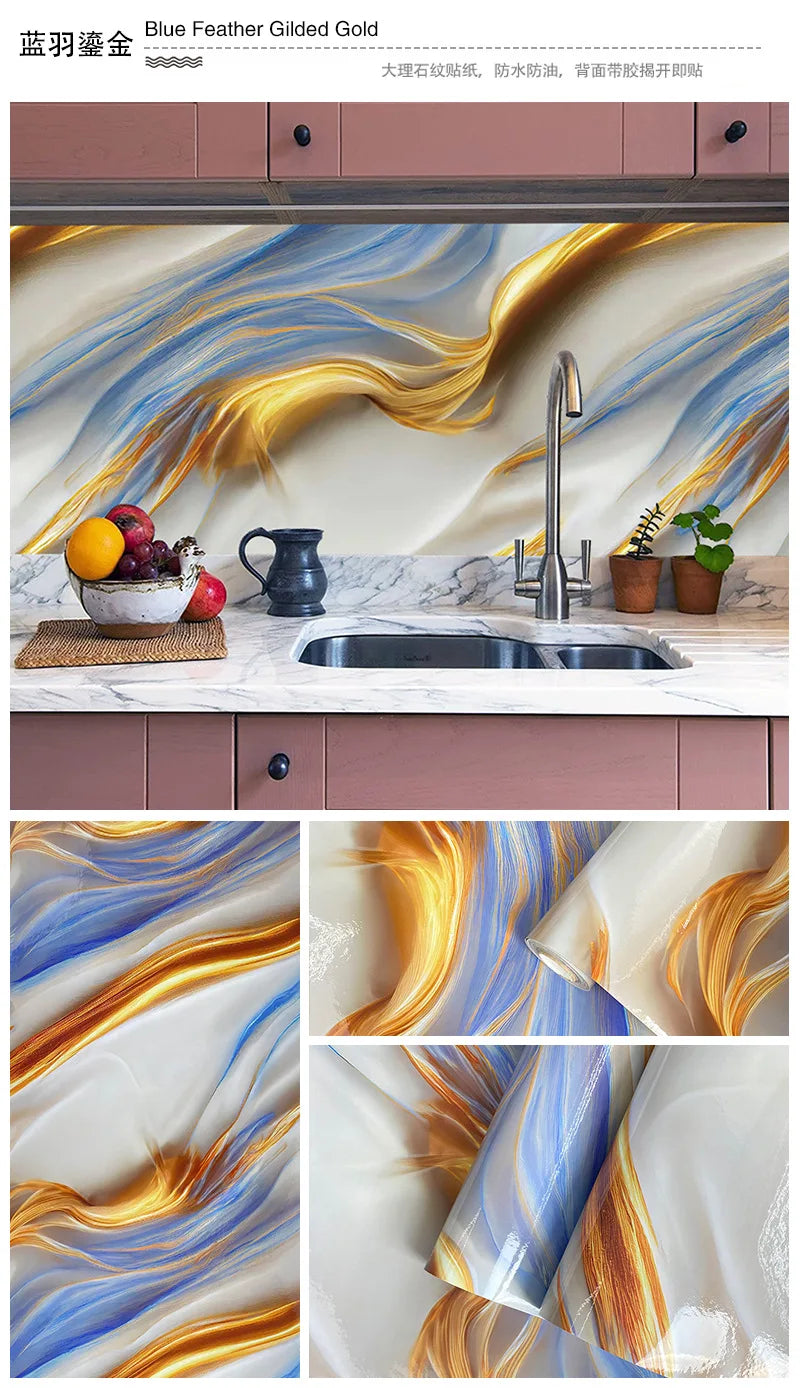 Gilded Imitation Marble Self-adhesive Wallpaper Living Room Background Kitchen Bathroom Waterproof Wall Sticker PVC Wallpaper Chef's Market