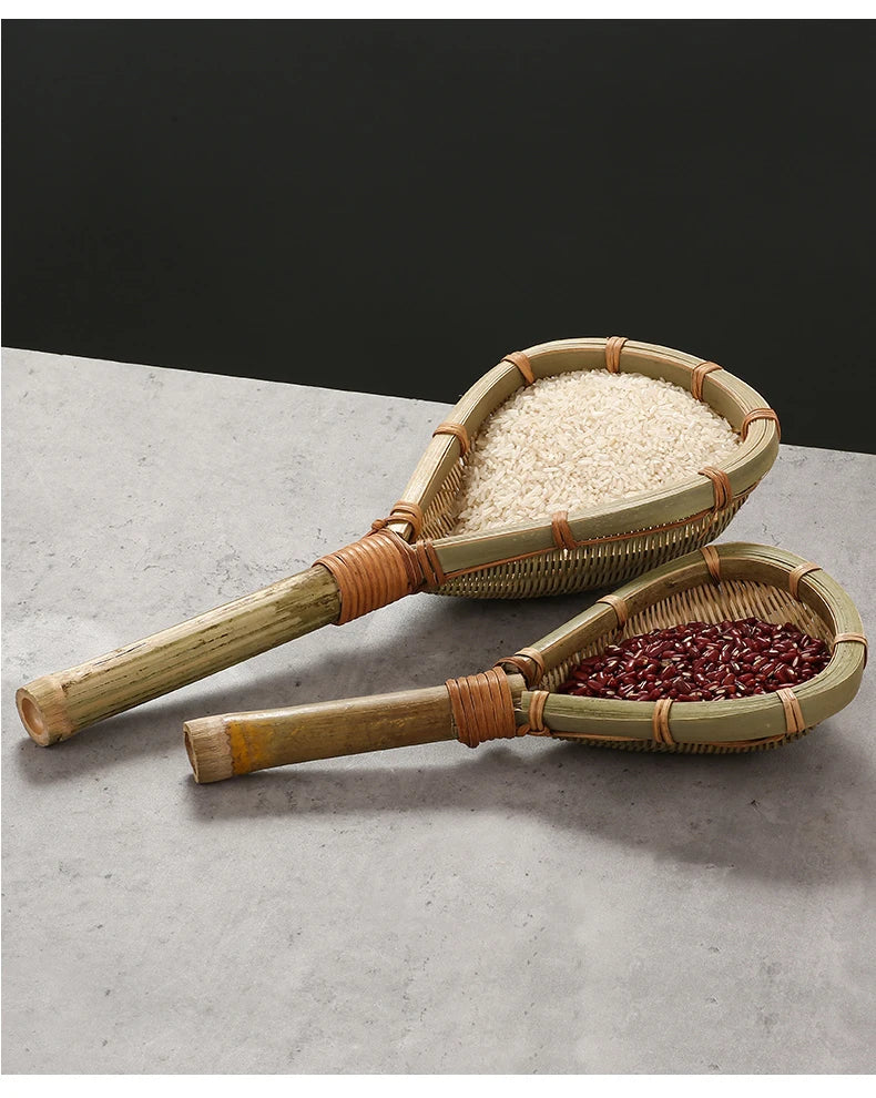 Bamboo weaving colander kitchen bamboo dustpan draining bamboo basket rice sieve scoop fruit basket kitchen storage organizer Chef's Market