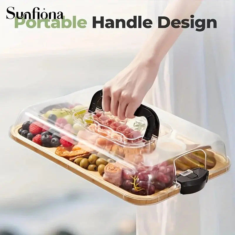 1-piece Eco-friendly Bamboo Cheese Board with Safety Snap-on Acrylic Lid - Portable Food Tray for Camping, Parties, Restaurants colegio culinario de morelia