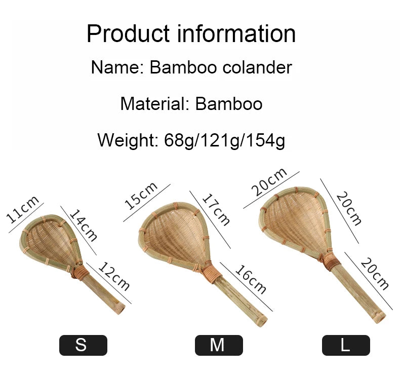 Bamboo weaving colander kitchen bamboo dustpan draining bamboo basket rice sieve scoop fruit basket kitchen storage organizer Chef's Market