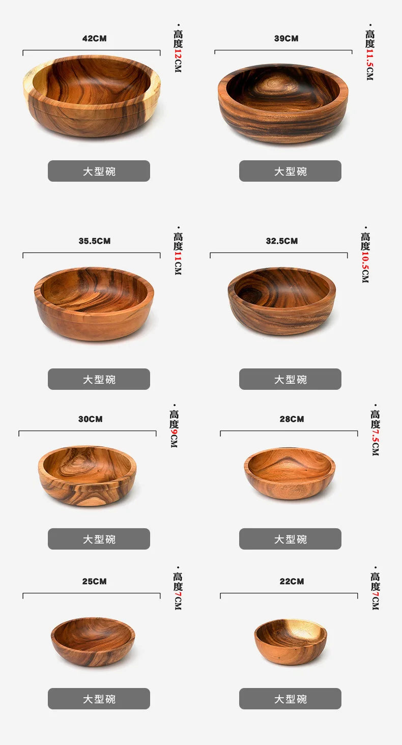 Extra Large Siwood Bowl Tray Set, Round Wooden Tray, Extra Large Salad Bowl, Solid Wood Tray, Custom Mixing Bowls, Ramen Chef's Market