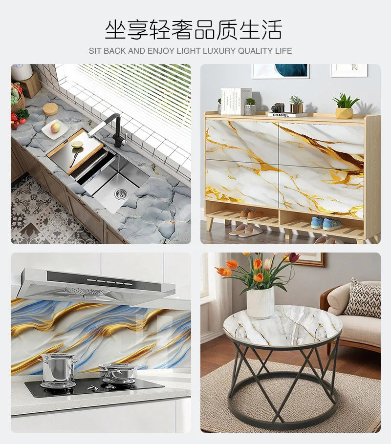 Gilded Imitation Marble Self-adhesive Wallpaper Living Room Background Kitchen Bathroom Waterproof Wall Sticker PVC Wallpaper Chef's Market
