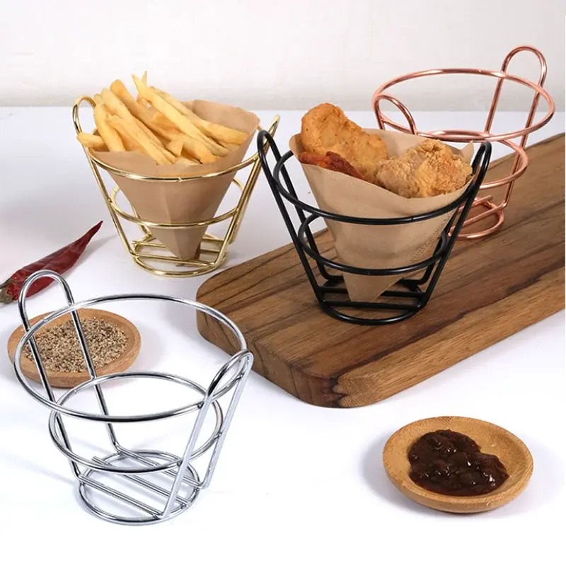 French Fries Stand Cone Basket Fry Holder with Dip Dishe Cone Snack Fried Chicken Display Rack Food Shelves Bowl Kitchen tools colegio culinario de morelia