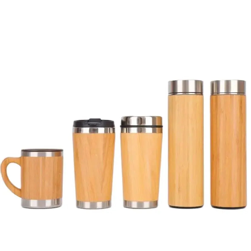 Bamboo Crafts Bamboo Tea Thermos Steel Double Wall Coffee Tea Bamboo Vacuum Flask 400-500ml Chef's Market