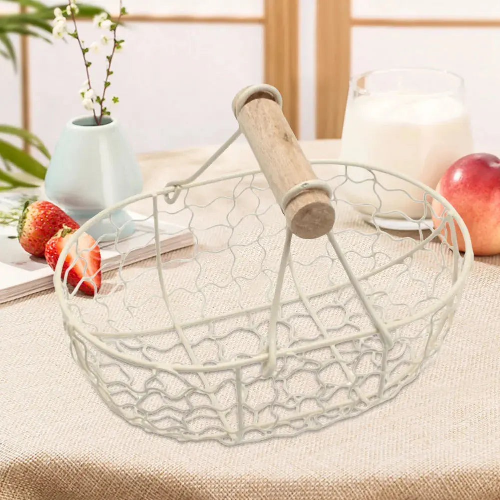 Iron Fruit Basket with Wooden Handle Bread Basket Storing Food Photography Props for Kitchen Organizer Fruit Bread Snack colegio culinario de morelia