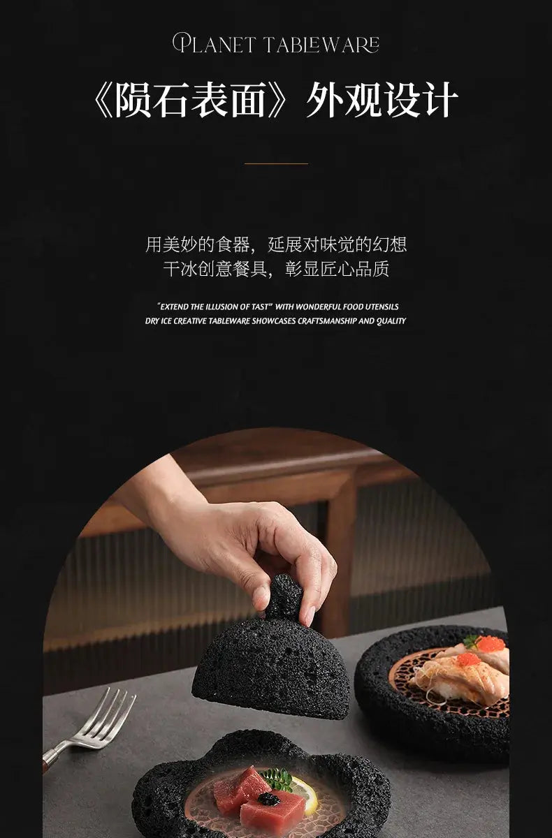 Japanese Tableware Rock Sushi Plate Coal Ball Volcanic Stone Swing Plate Steak Plate Hotel Creative Dining Plate Sushi Dish colegio culinario de morelia