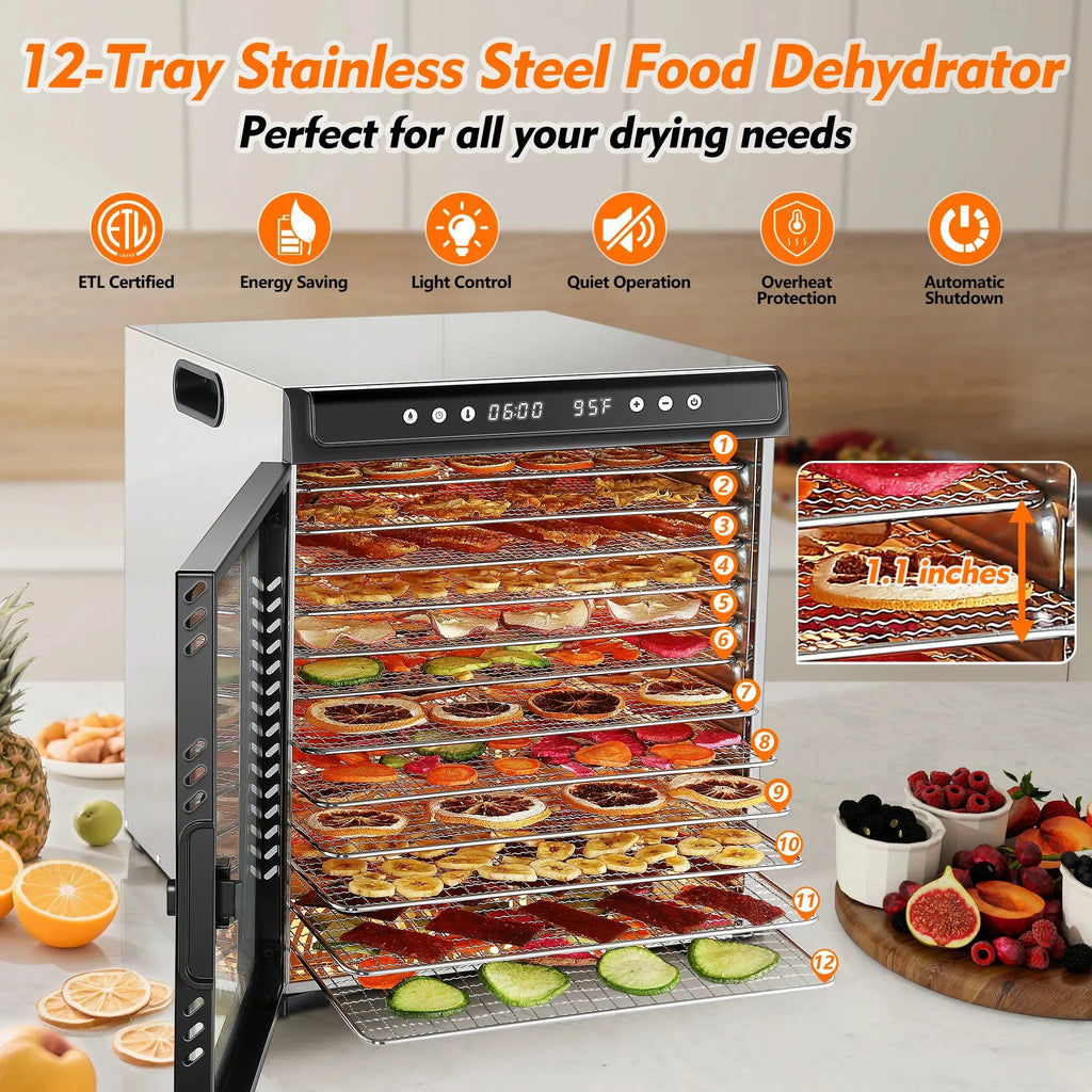 12-Tray 1300W Commercial Grade, 360° Even Drying for Jerky/Fruits, ETL Certified with 72H Timer&LED Display Food Dehydrator colegio culinario de morelia