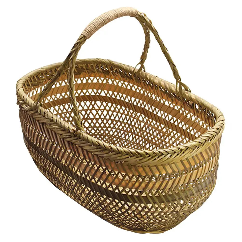 Ergonomic Handle Bamboo Shopping Basket Kitchen Fruit Storage Vegetable Holder Home Storage ganization Weaving Baskets Harvest colegio culinario de morelia