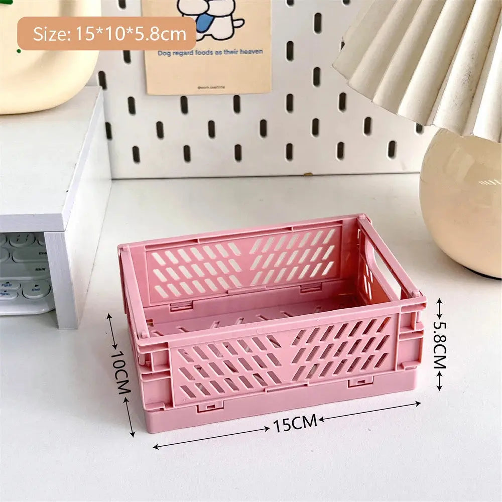 Collapsible Crate Plastic Folding Storage Box Basket Utility Cosmetic Container Desktop Holder Home Use School Desk Storage Box colegio culinario de morelia