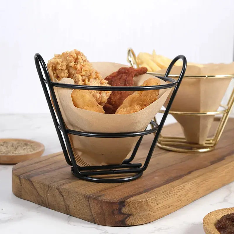 French Fries Stand Cone Basket Fry Holder with Dip Dishe Cone Snack Fried Chicken Display Rack Food Shelves Bowl Kitchen tools colegio culinario de morelia