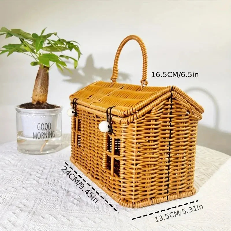 1pc PE Woven Picnic Basket, Handmade Storage Tote Bag for Outdoor, Durable & Lightweight Carry Very Suitable for Picnic Use colegio culinario de morelia