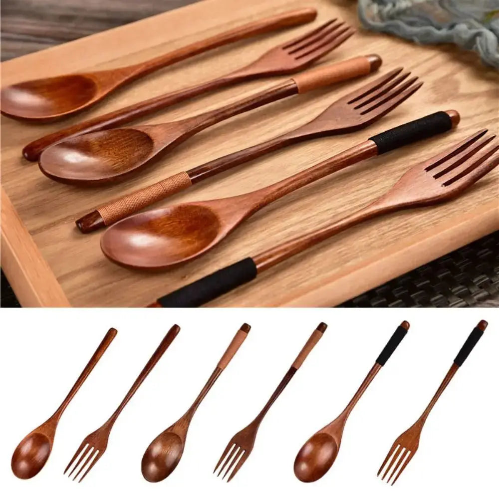 High Quality Natural Wooden Spoon Handmade Dinner Kit Wooden Fork Kitchen Accessories colegio culinario de morelia