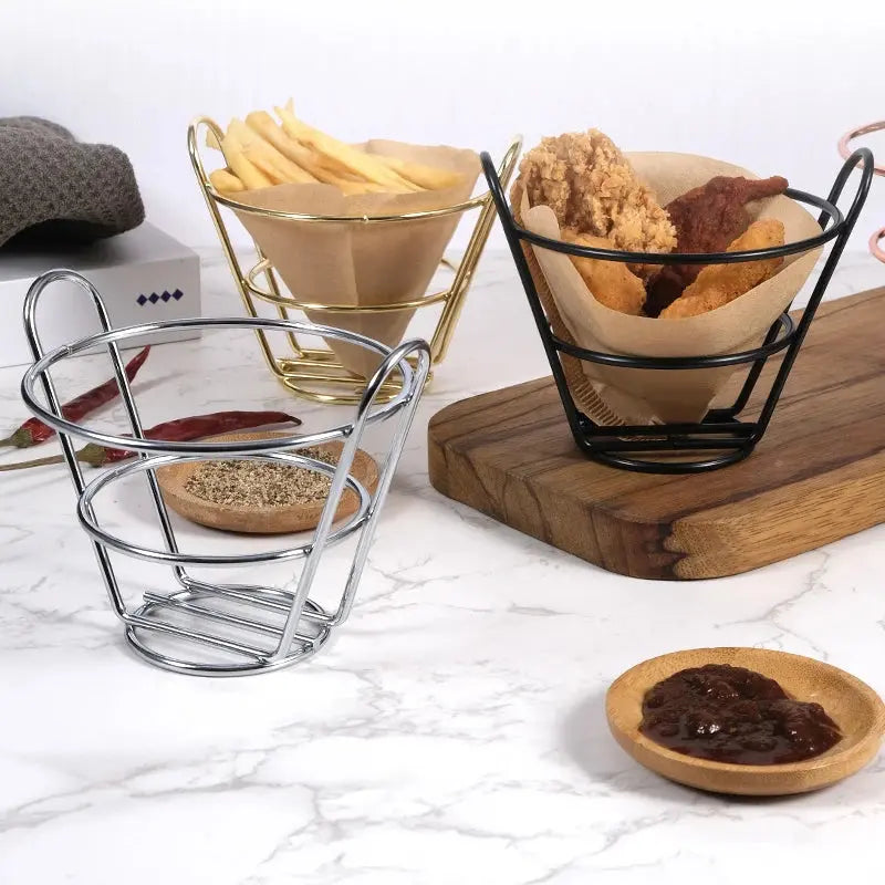 French Fries Stand Cone Basket Fry Holder with Dip Dishe Cone Snack Fried Chicken Display Rack Food Shelves Bowl Kitchen tools colegio culinario de morelia