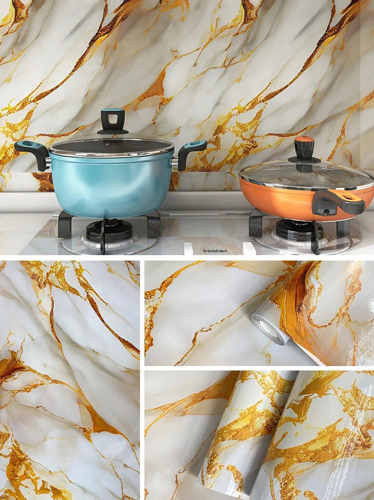 Gilded Imitation Marble Self-adhesive Wallpaper Living Room Background Kitchen Bathroom Waterproof Wall Sticker PVC Wallpaper Chef's Market
