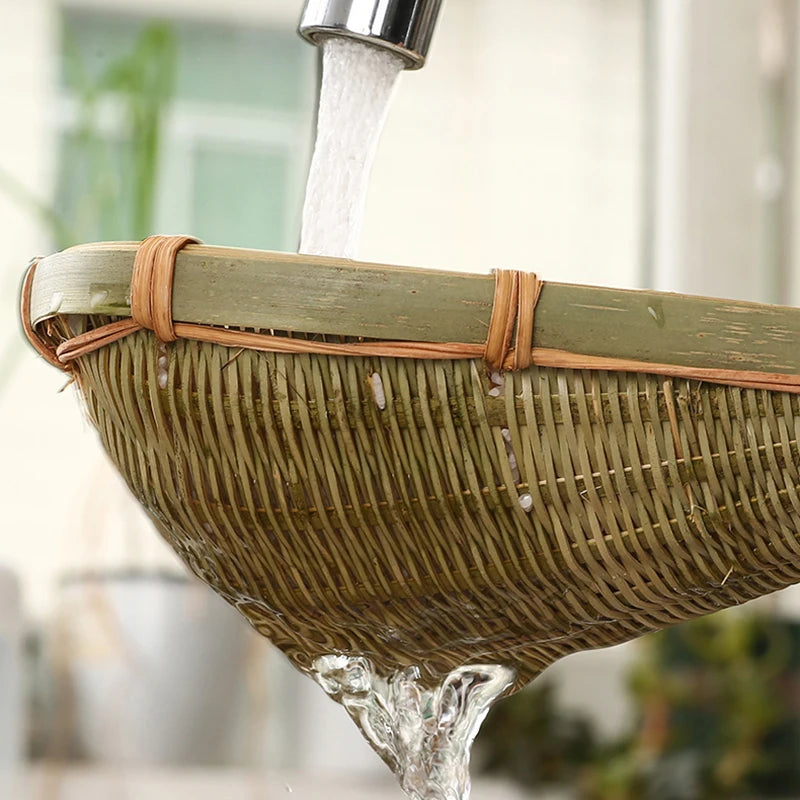Bamboo weaving colander kitchen bamboo dustpan draining bamboo basket rice sieve scoop fruit basket kitchen storage organizer Chef's Market