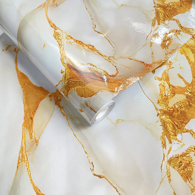 Gilded Imitation Marble Self-adhesive Wallpaper Living Room Background Kitchen Bathroom Waterproof Wall Sticker PVC Wallpaper Chef's Market