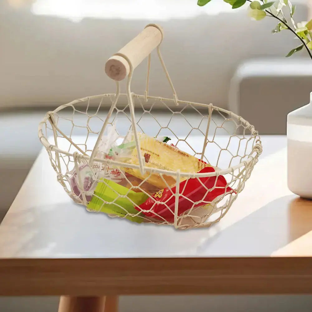 Iron Fruit Basket with Wooden Handle Bread Basket Storing Food Photography Props for Kitchen Organizer Fruit Bread Snack colegio culinario de morelia