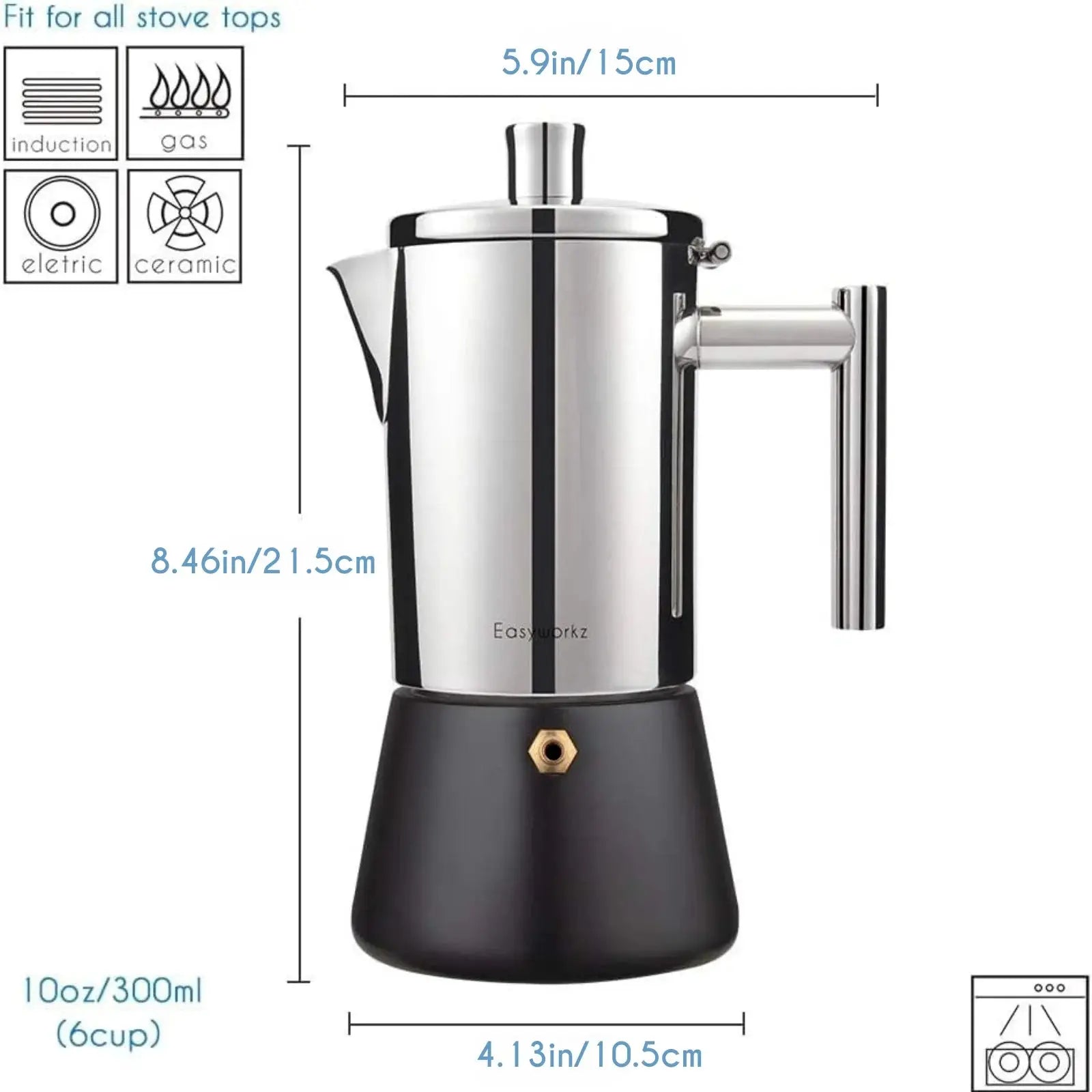 Easyworkz Diego Stovetop Espresso Maker Stainless Steel Italian Coffee Machine Maker 6Cup 10 oz Moka Pot Induction Espresso Pot colegio culinario de morelia