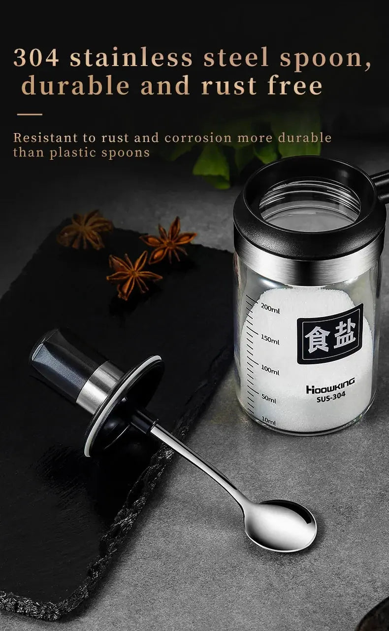 1pc Spice seasoning  bottle  kitchen supplies glass transparent sugar bottle with spoon seasoning bottle Salt and Pepper bottle colegio culinario de morelia