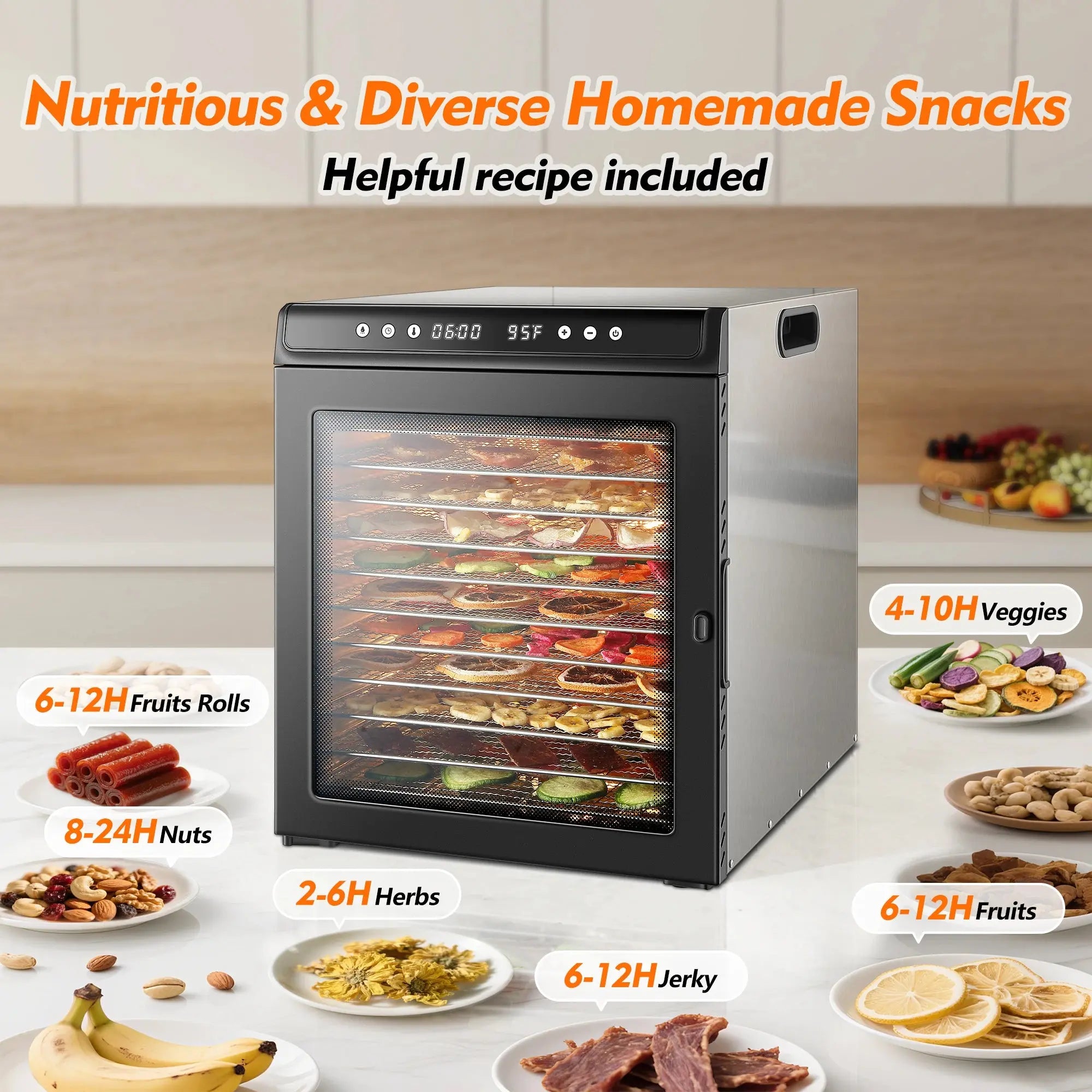 12-Tray 1300W Commercial Grade, 360° Even Drying for Jerky/Fruits, ETL Certified with 72H Timer&LED Display Food Dehydrator colegio culinario de morelia