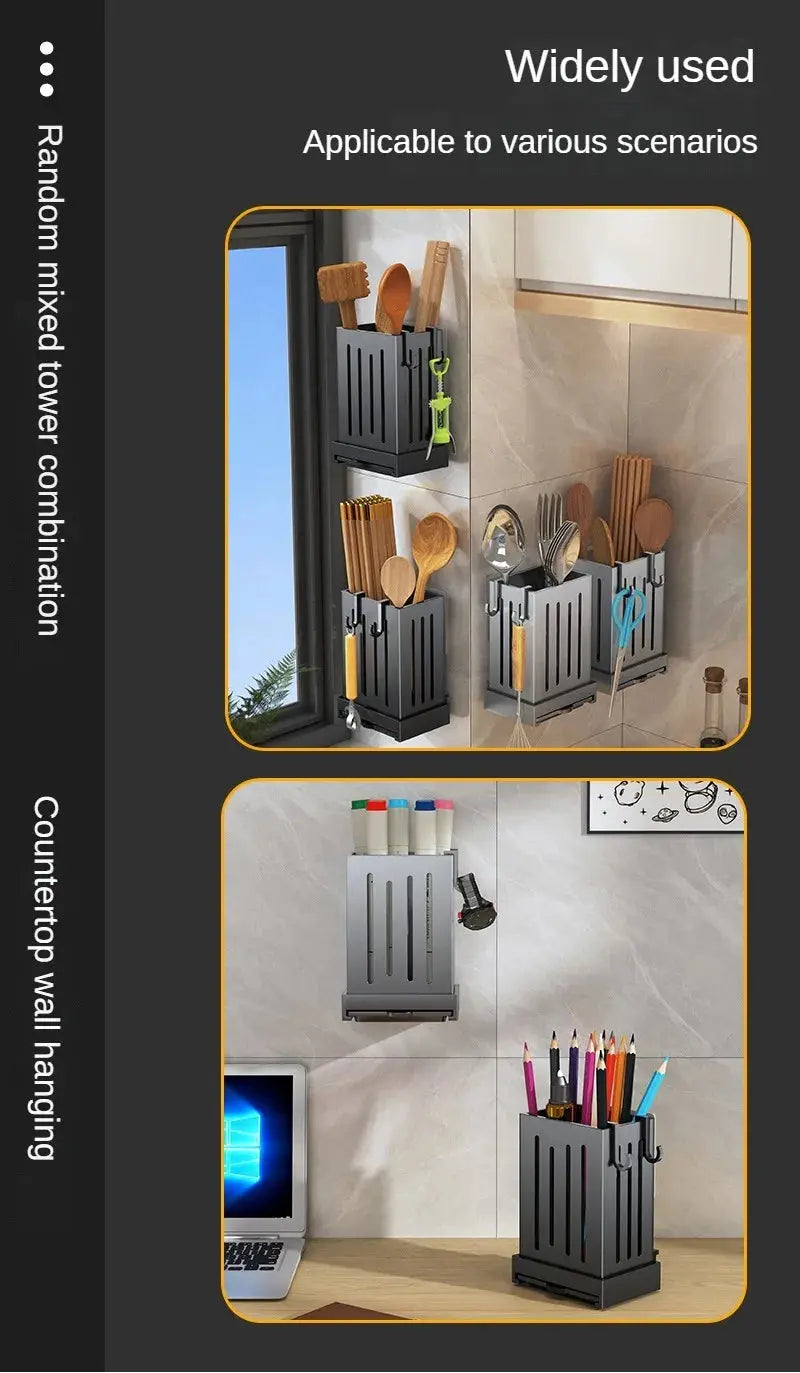 1pcs Kitchen Utensil Rack-Multifunctional Draining Chopstick Holder,Wall-Mounted or Freestanding Cutlery Storage Box, Plastic colegio culinario de morelia