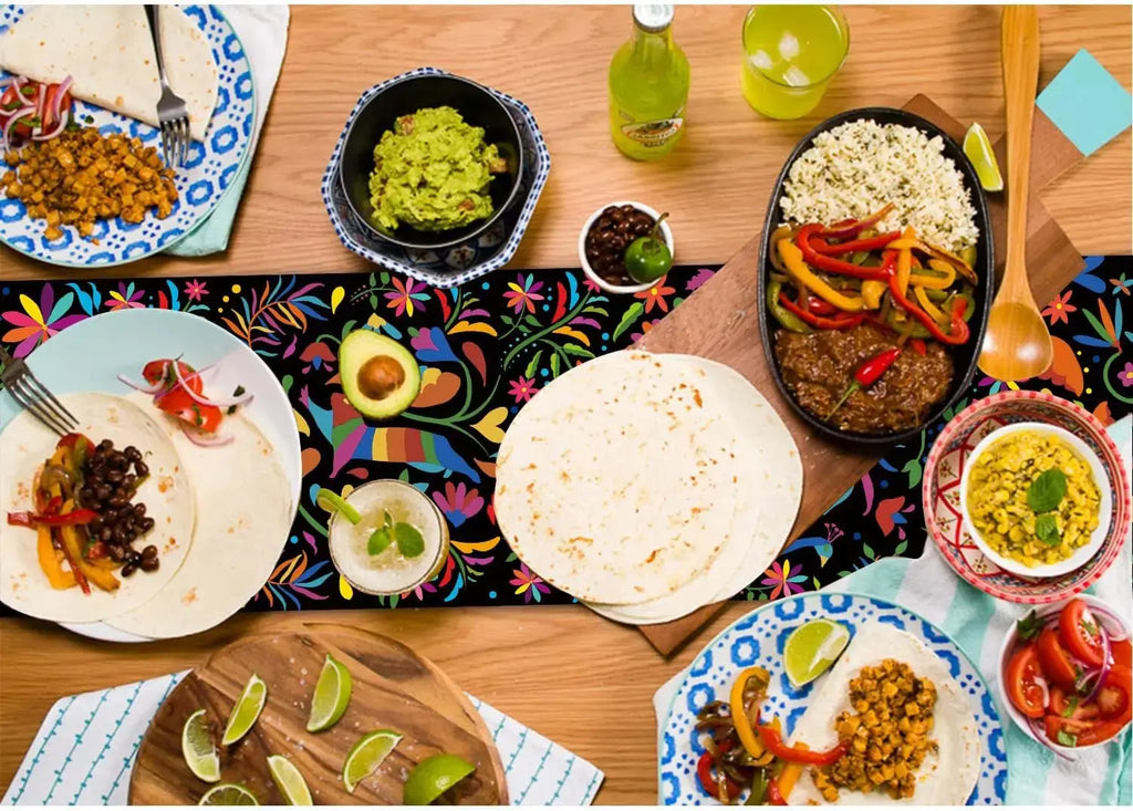 Mexican Fiesta Birds Floral Linen Table Runner Party Decor Reusable Day of The Dead Table Runner Kitchen Dining Table Decor colegio culinario de morelia