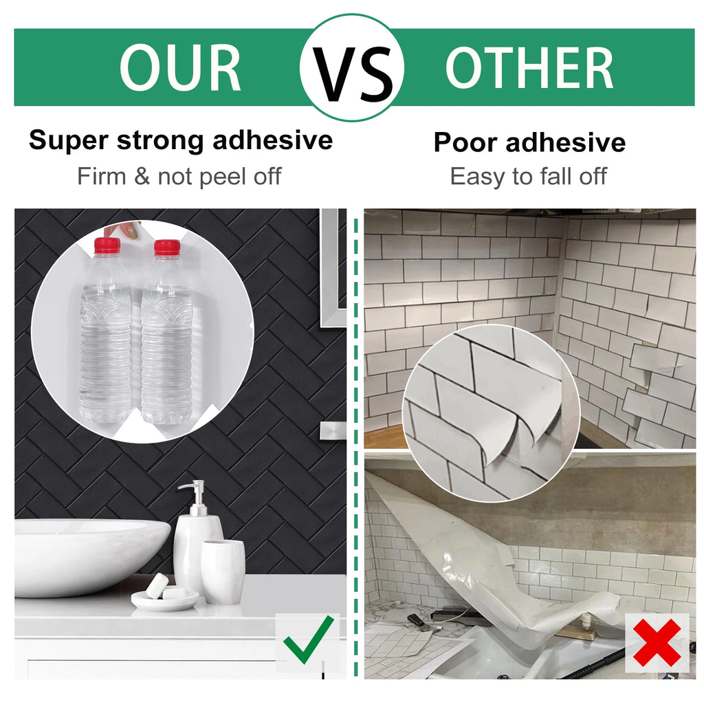 10 Pieces Peel and Stick Herringbone Wall Tiles DIY Kitchen Backsplash Big SIze Wall Sticker Waterproof Vinyl Wallpaper for Home Chef's Market