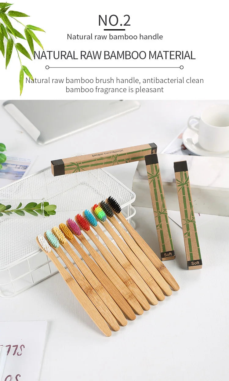 Cross Border Single Bamboo Toothbrush Set Natural Bamboo Toothbrush Tablet Set Ten Pack Bamboo Products Toothbrush Chef's Market
