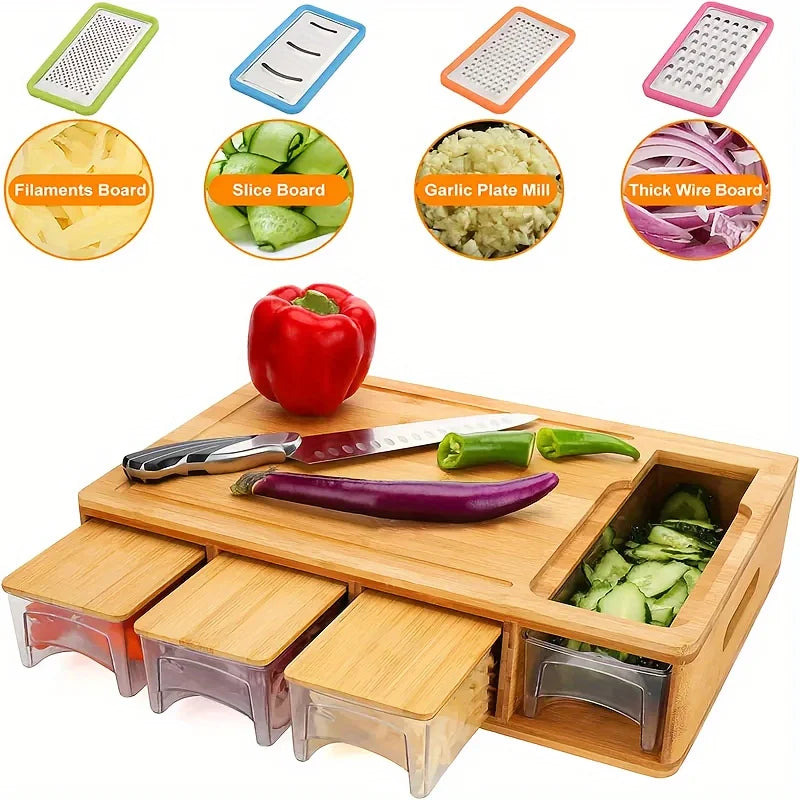 Kitchen Multi Functional Classification Bamboo with Drawer Style Cutting Board and Cutting Board Set Kitchen Tools Can Store Chef's Market