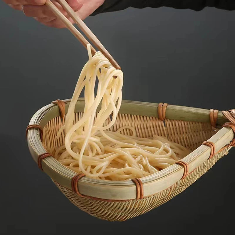 Bamboo weaving colander kitchen bamboo dustpan draining bamboo basket rice sieve scoop fruit basket kitchen storage organizer Chef's Market