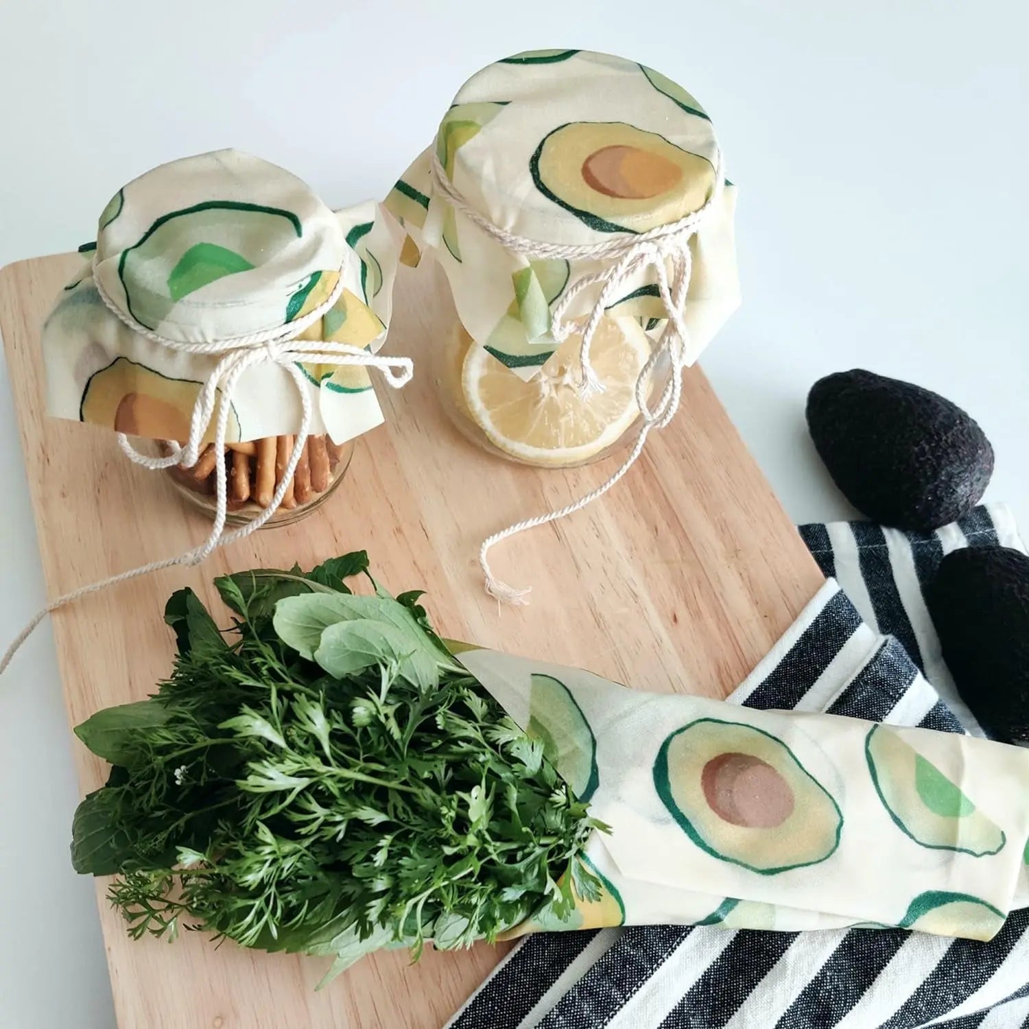 Beeswax Reusable Food Wraps Assorted 6 Pack Beeswax Wrap, Cheese Breads Food Storage Containers, Wrappers, Sustainable Gifts (Avocado)