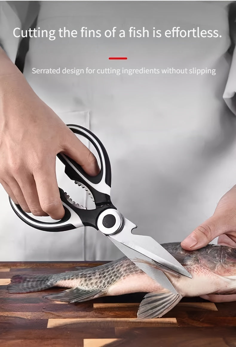1 Durable Stainless Steel Kitchen Shears, Multi-Purpose Food Scissors for Fish, BBQ, and Bones - Sharp Blades and Ergonomic Handle for Easy Cutting of Chicken, Duck, or Fish. Ideal for Cooking, Baking, and Meal Prep. High-Qua Chef's Market
