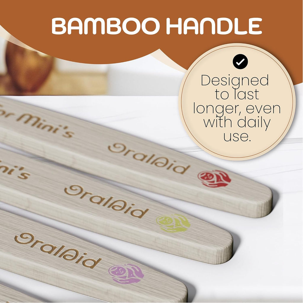Oral Aid Bamboo Toothbrushes for Kids, Bamboo Handle, Eco-Friendly Kids Bamboo Toothbrush Set, Soft Bristle, Biodegradable Packaging, 4 Pack