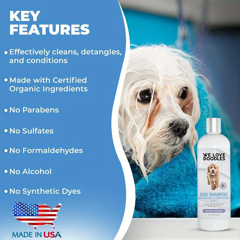 USDA Organic Dog Shampoo Conditioner and Detangler - Best Shampoo for Goldendoodles Poodles and Doodles - for Matted Pet Hair - Sensitive Skin Shampoo for Puppies - Made in The USA 16OZ Lavender Chef's Market