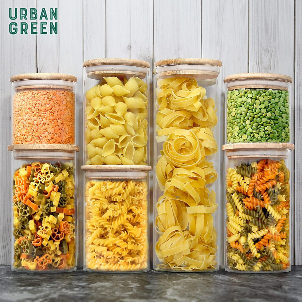 Glass Jars with Airtight Lids, Airtight Glass Canisters with Locking Lids, (Bamboo-20Oz)